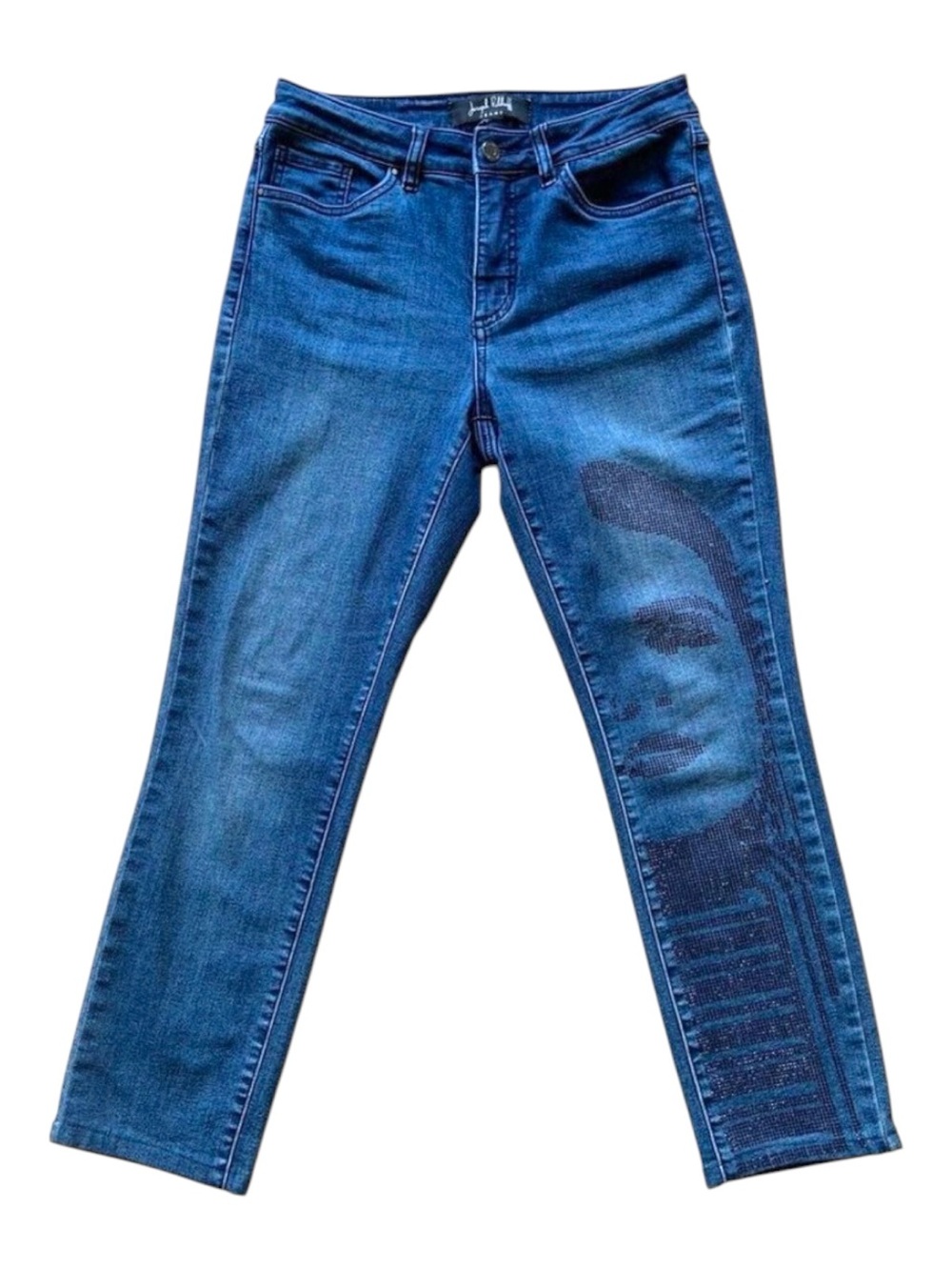 Joseph Ribkoff jeans face crystal rhinestones flattering blue slim fit straight